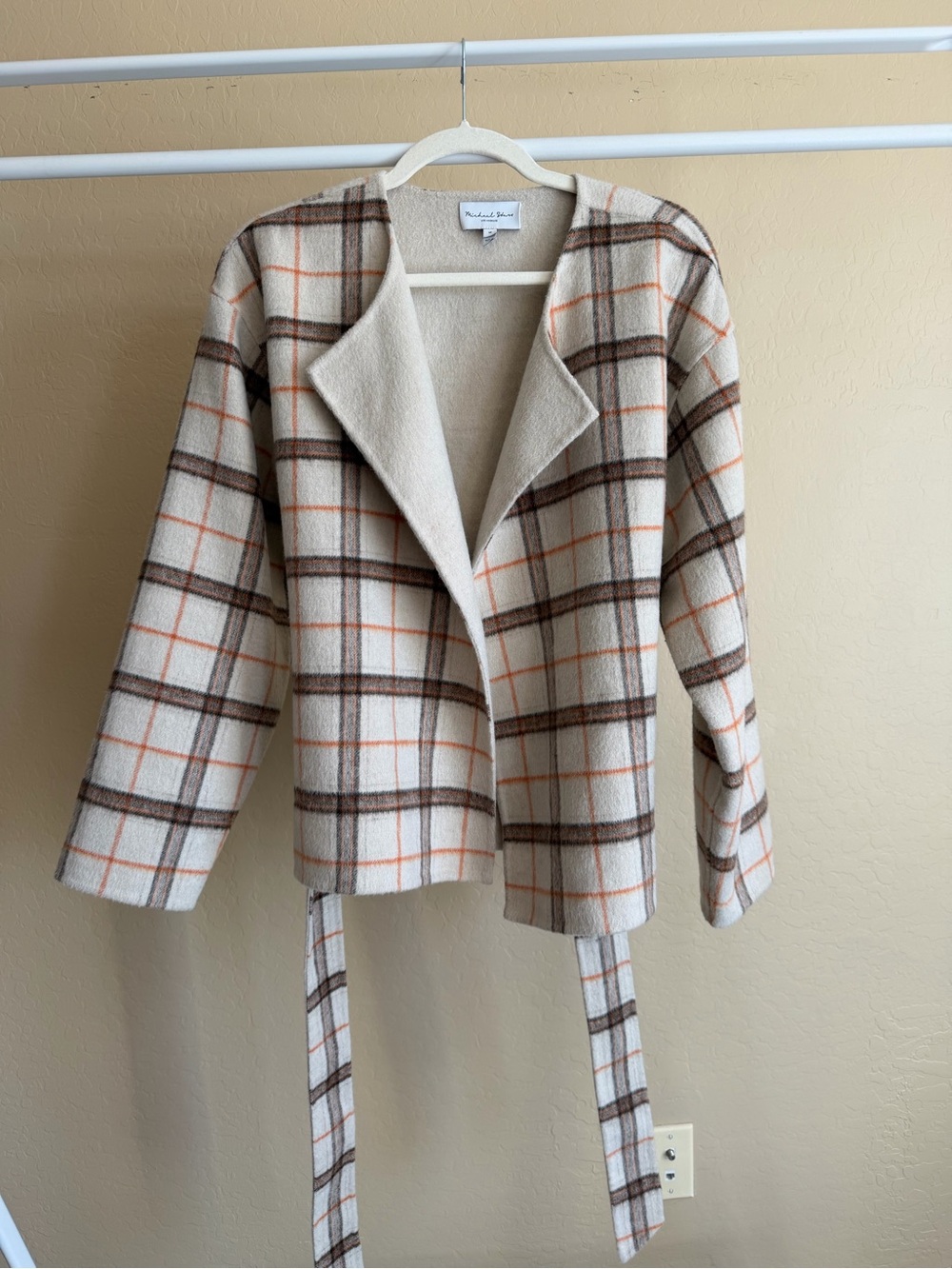 Michael Stars Wool Plaid Wrap Coat in Autumn Colors - Picture 7 of 13